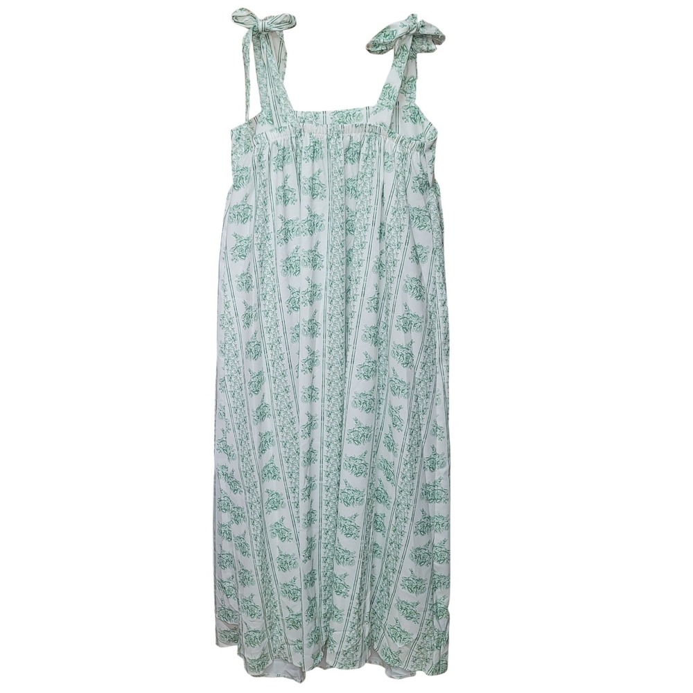 Womens Floral Stripe Maxi Dress 2XL Green White Tie Shoulder Boho Cottage Beach - Picture 9 of 9